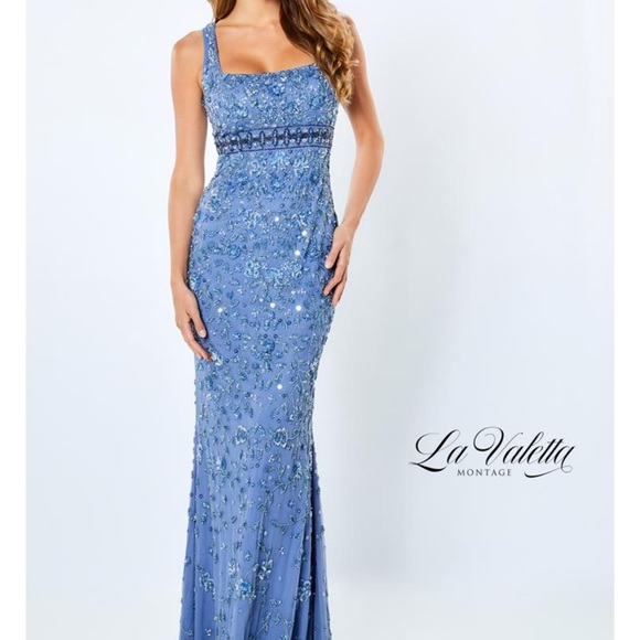 La Valletta by Mon Cheri Sheath Style Gown - Medium - Blue Slate - Picture 1 of 5